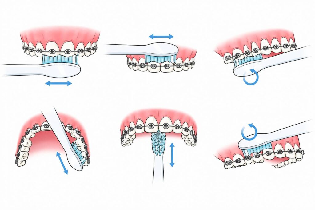 how to brush teeth with braces